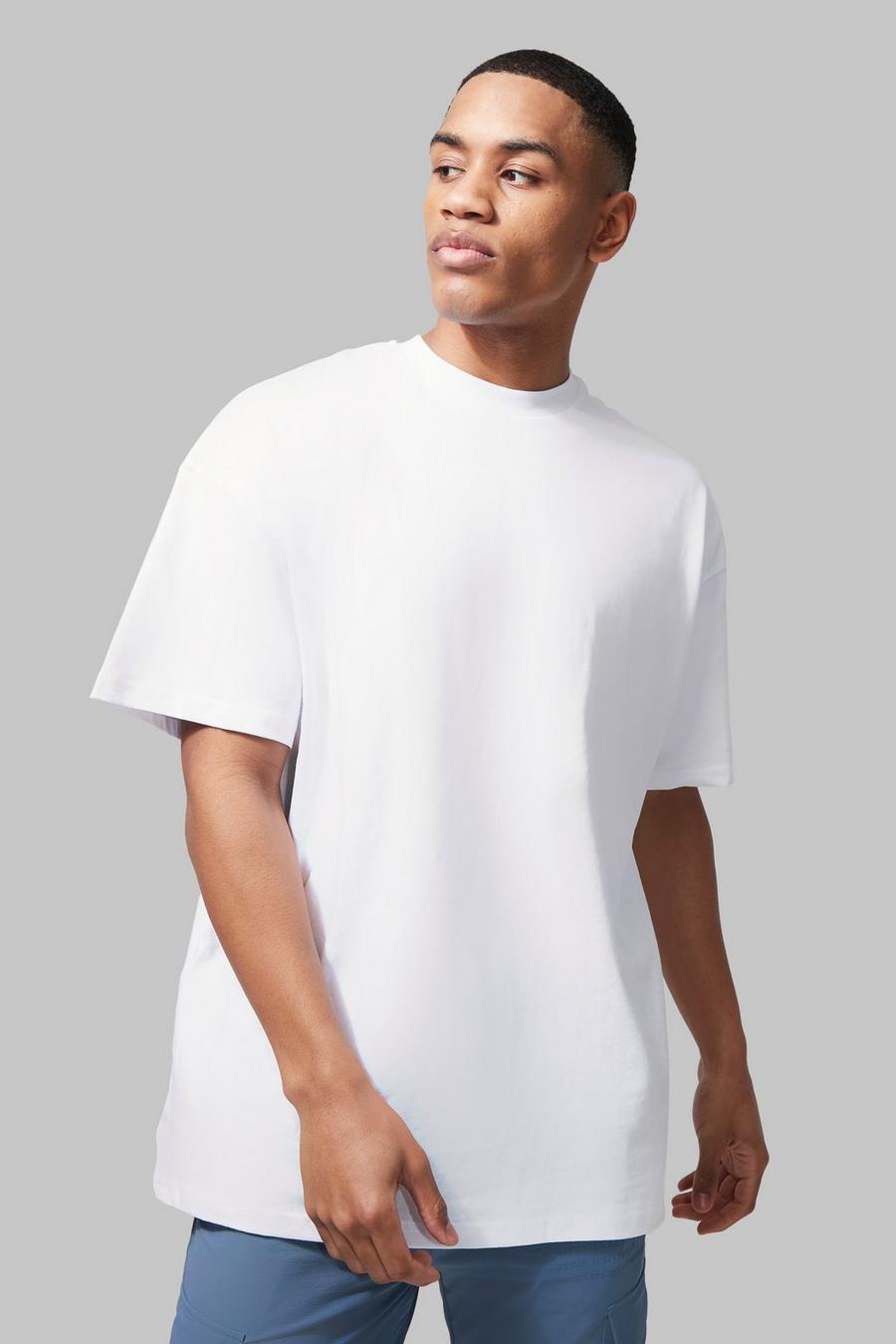 T-shirt Man Active Gym oversize con spacco laterale, White blanco