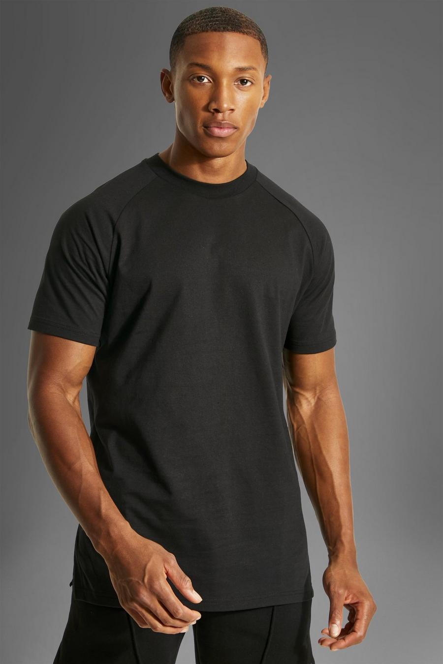 Black Man Active Fitness Raglan T-Shirt Met Zijsplit image number 1