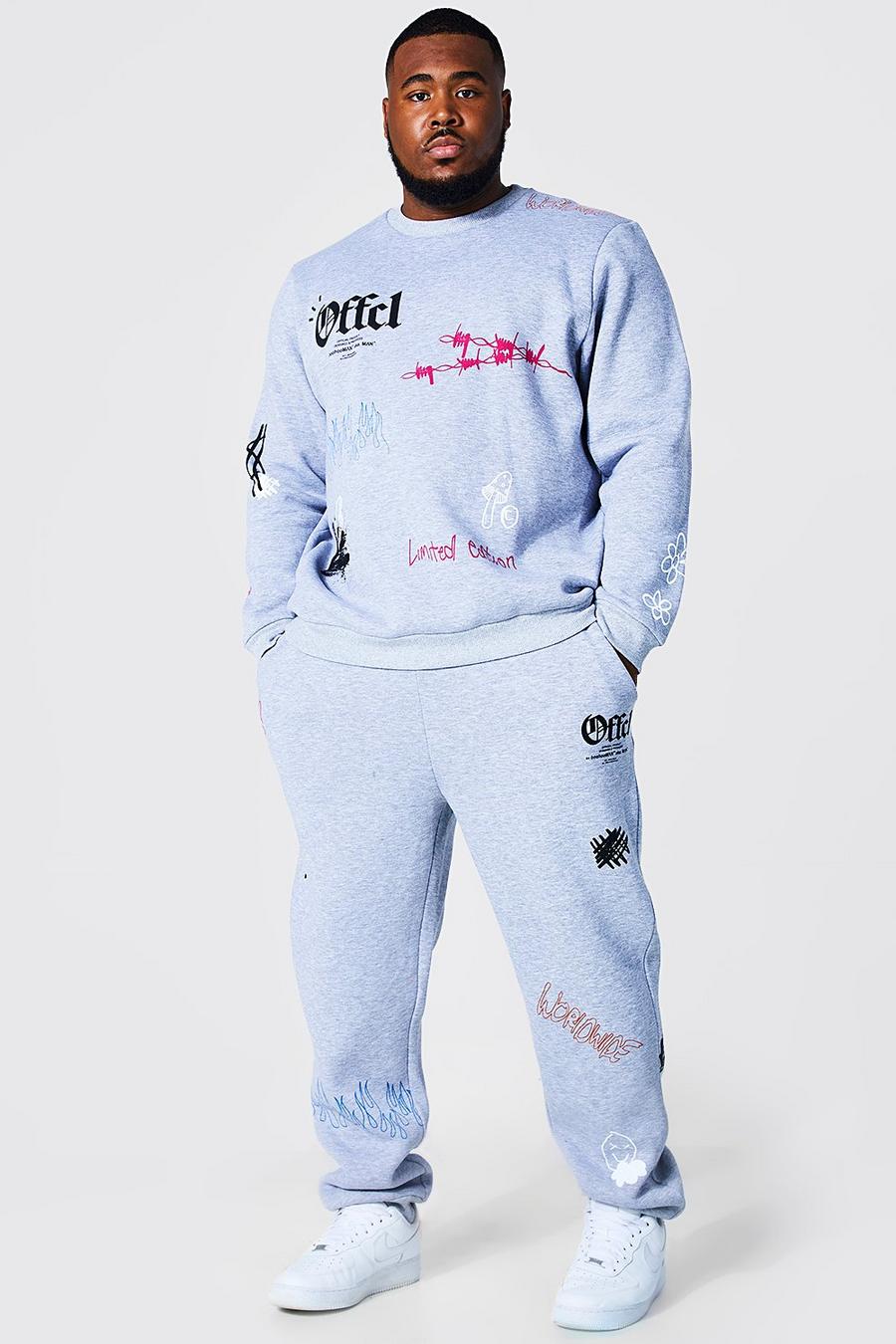 Grey marl Plus Offcl Graffiti Sweater Tracksuit image number 1