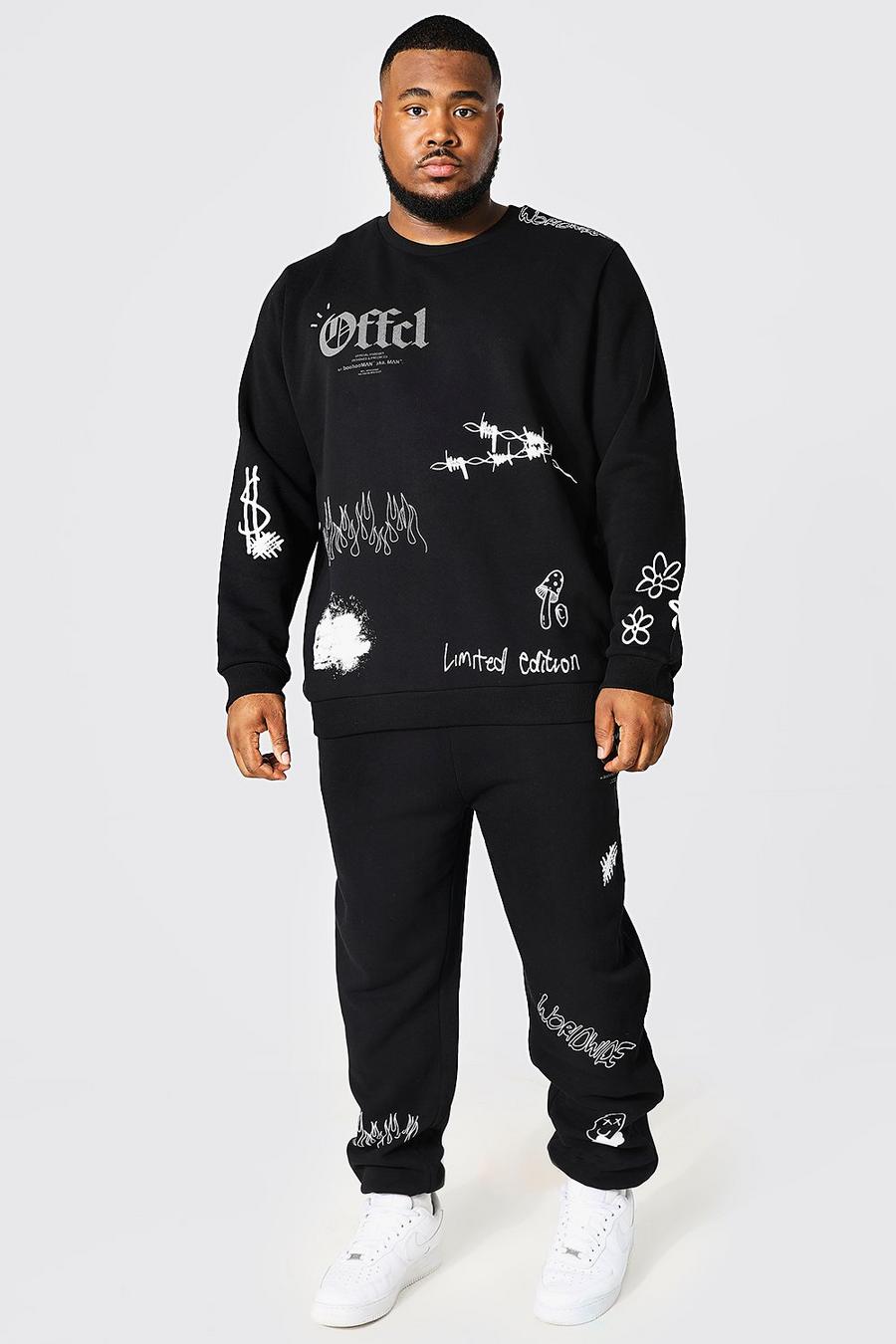 Black svart Plus - Offcl Träningsoverall med sweatshirt och reflexdetaljer image number 1