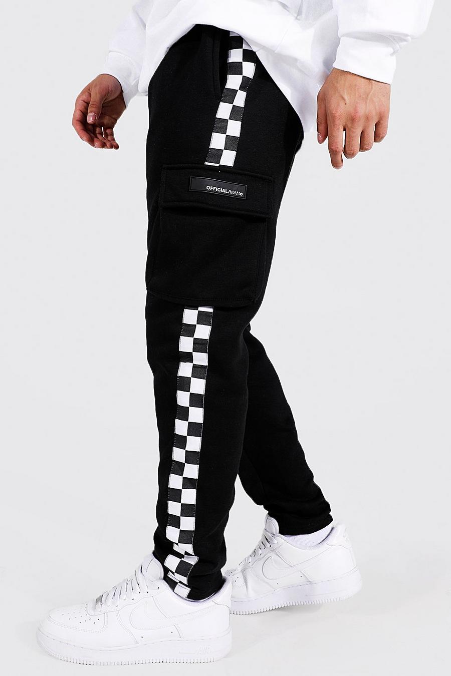 Black noir Official Man Checkerboard Tape Cargo Jogger image number 1