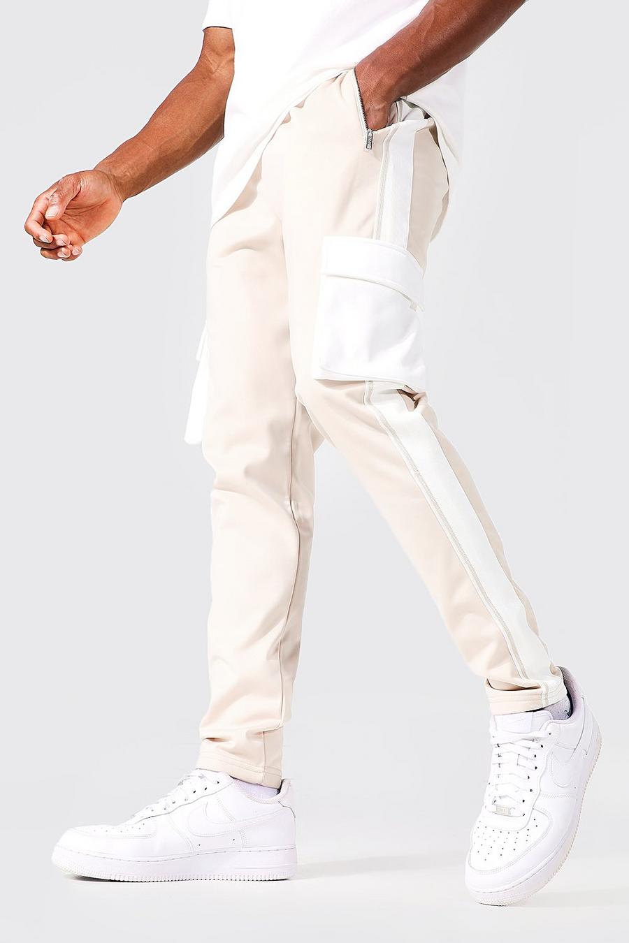 Taupe beige Skinny Fit Tricot Cargo Jogger image number 1