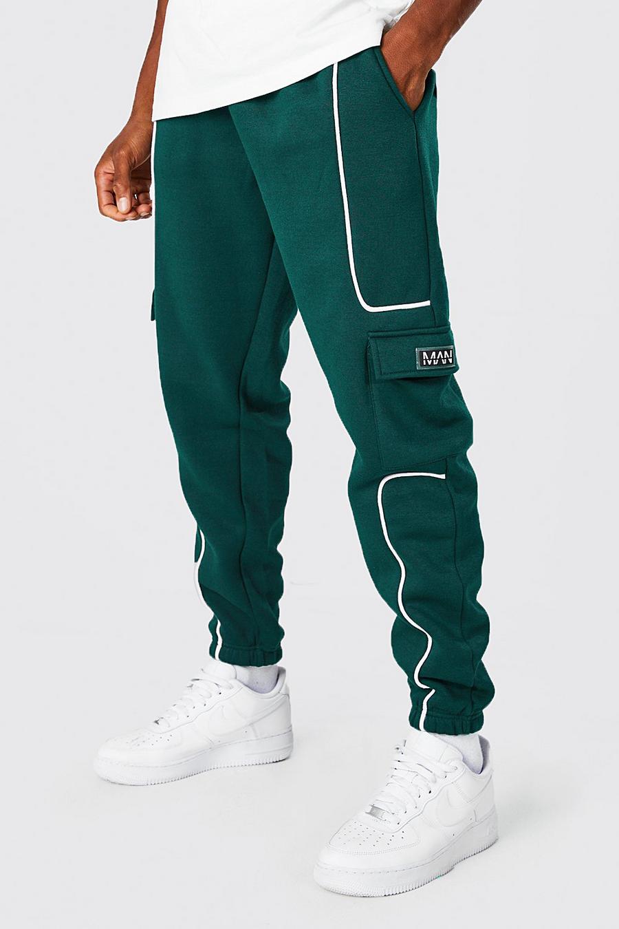 Pantaloni tuta Cargo Man con cordoncino e dettagli in gomma, Forest verde image number 1