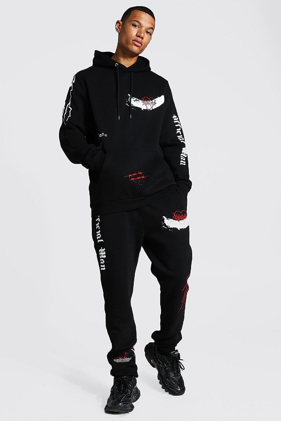 Black Tall Limited Graffiti Hooded Tracksuit image number 1