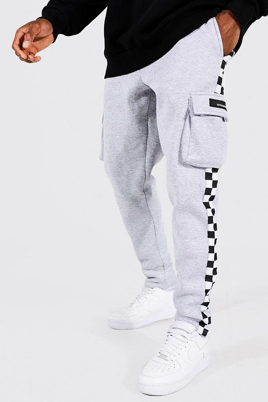 Grey marl Official Man Checkerboard Tape Cargo Jogger image number 1