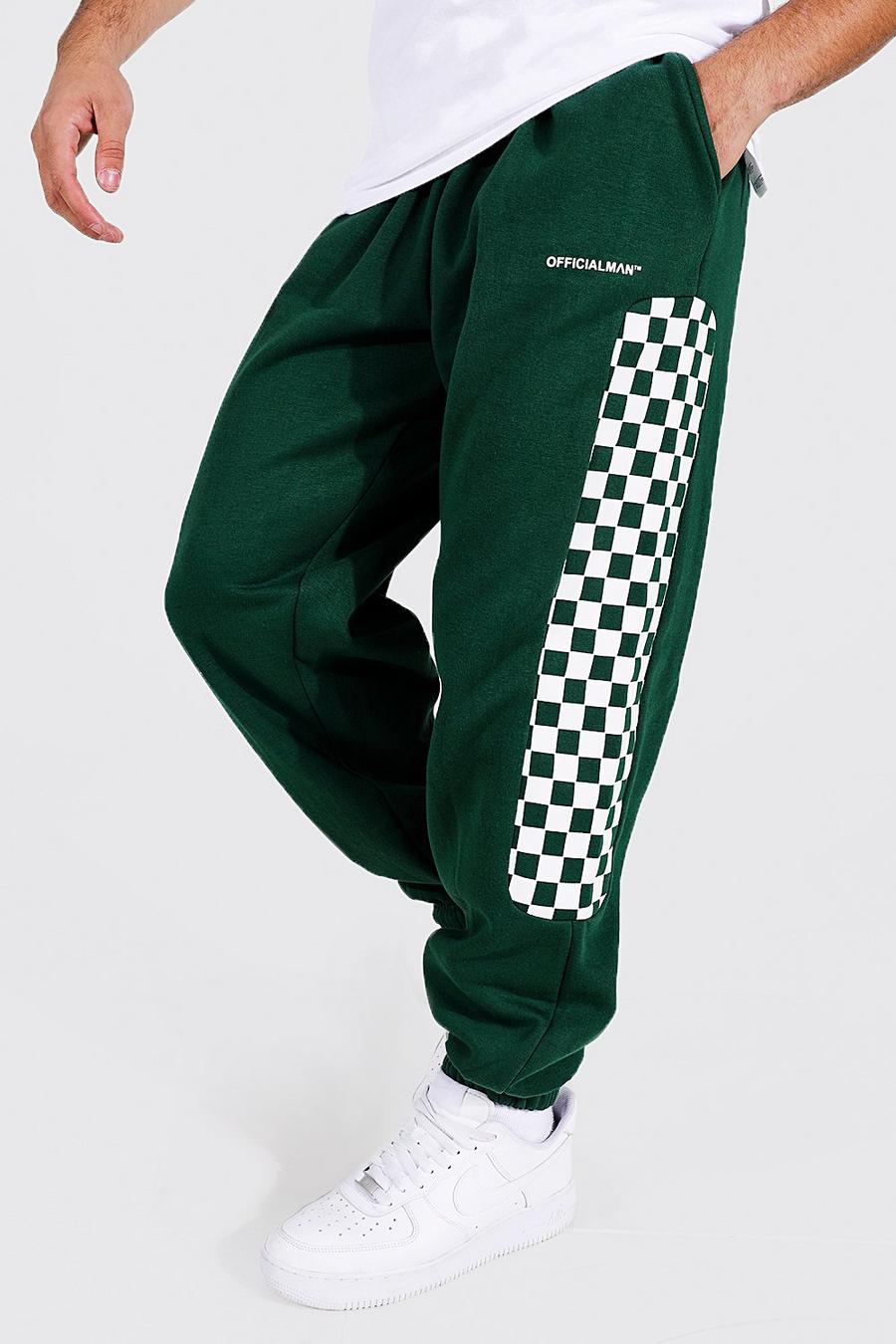 Pantalón deportivo oversize con panel lateral de cuadros de ajedrez, Green image number 1