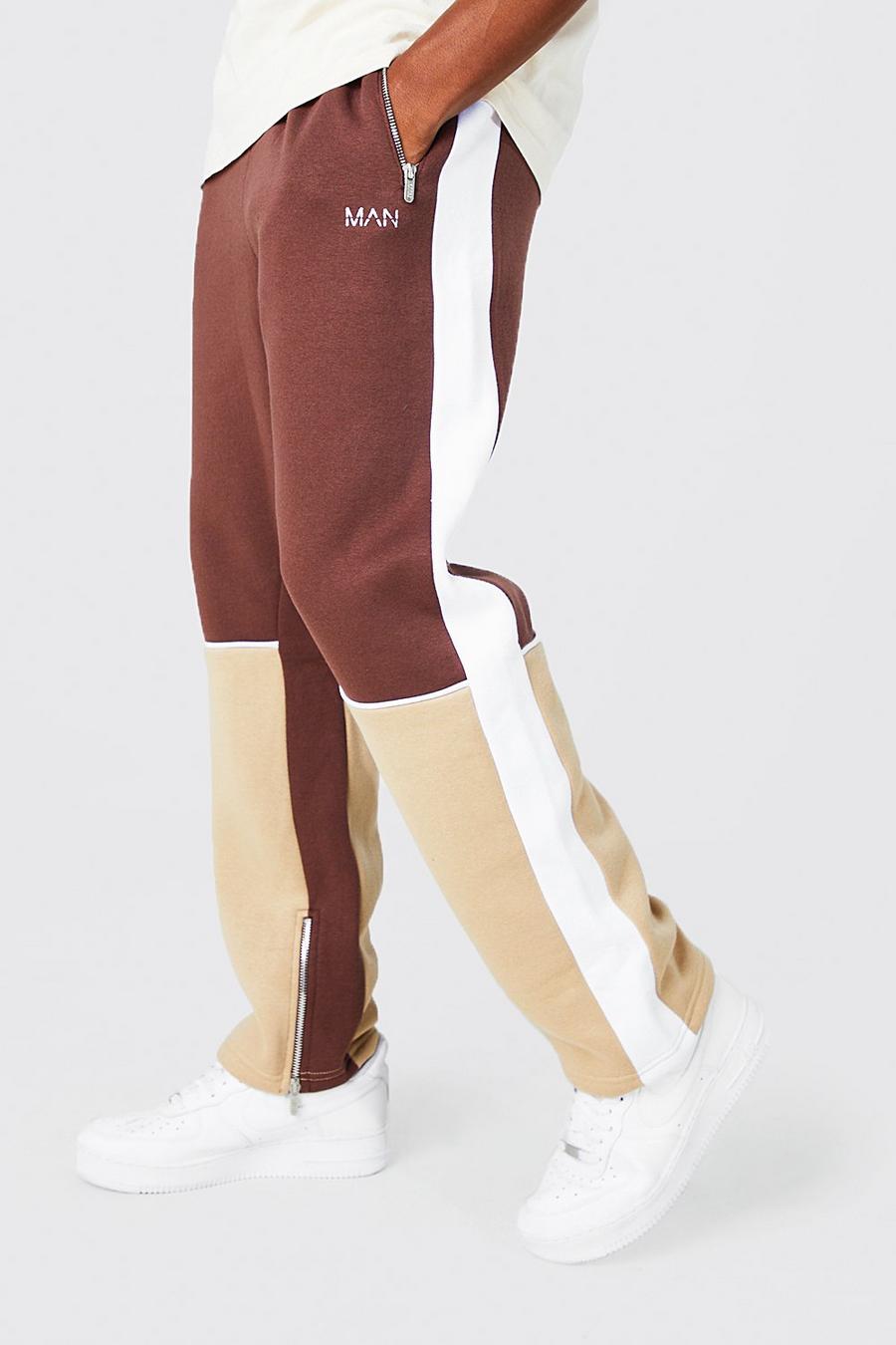 Pantaloni tuta Skinny Fit Original Man a blocchi di colore, Chocolate marrón image number 1