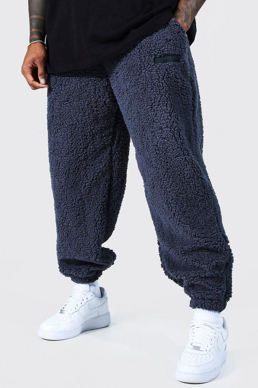 Grey grå Official MAN Oversize joggers i teddy image number 1