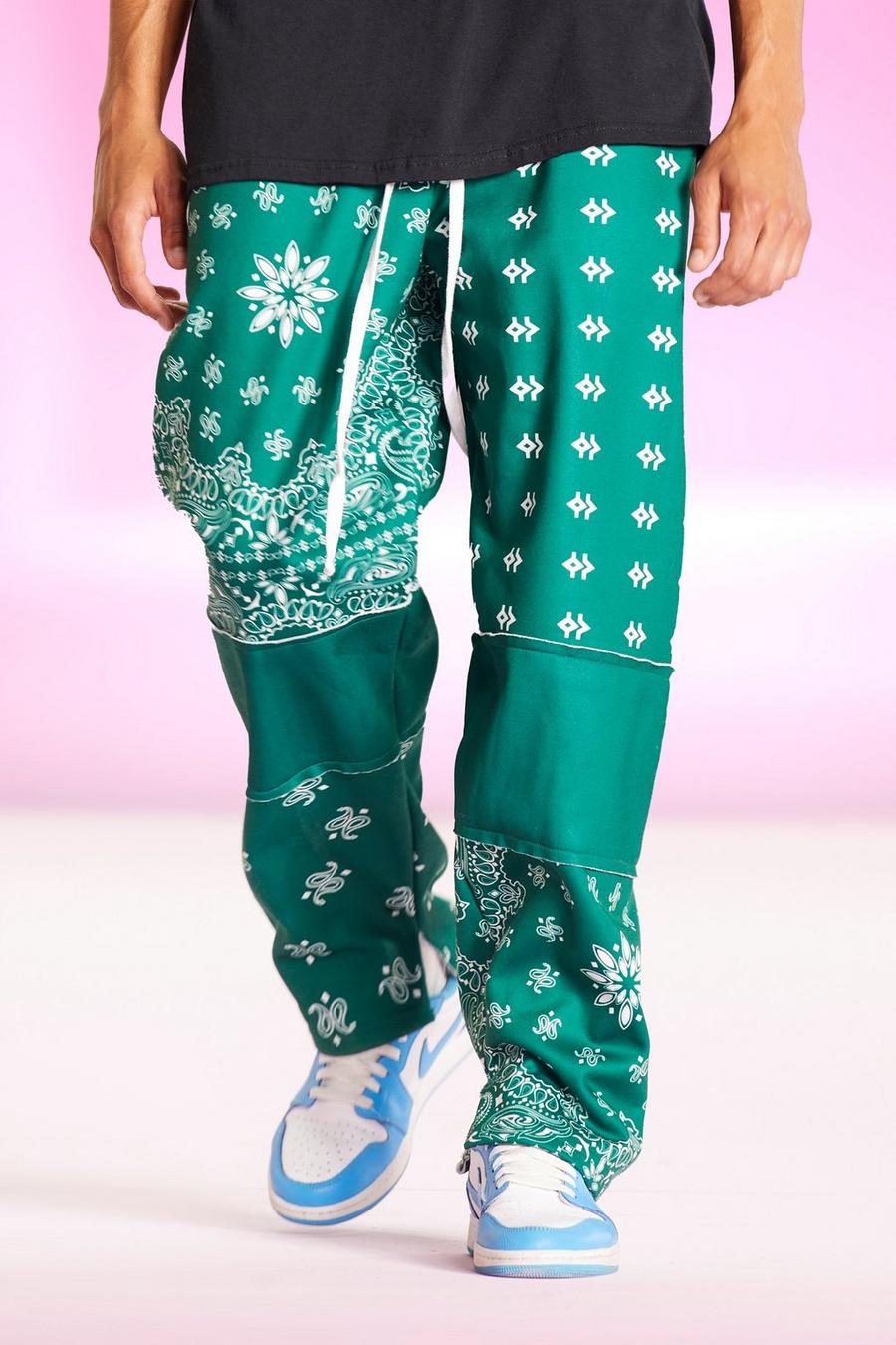 Pantalón deportivo MAN Official con estampado bandana y etiqueta de goma, Green gerde image number 1