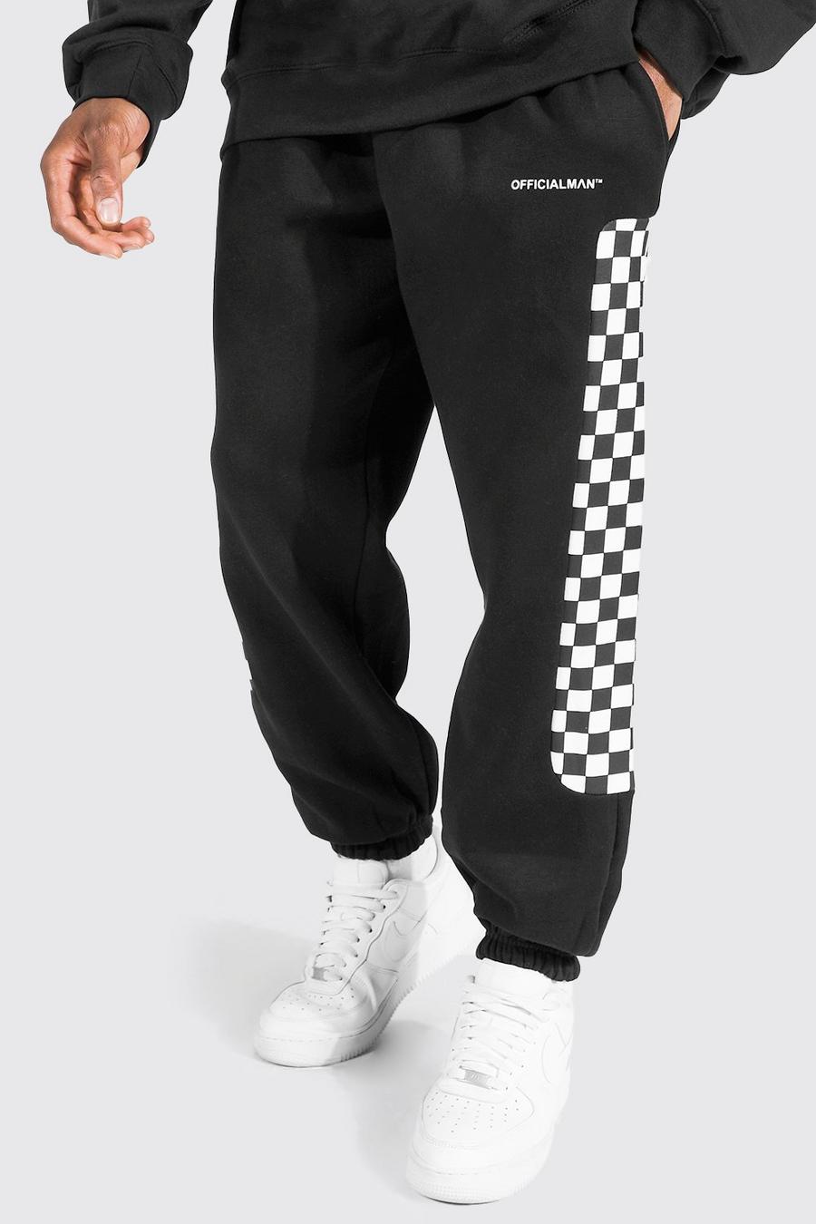 Black Oversized Jogger With Checkerboard Side Panel image number 1