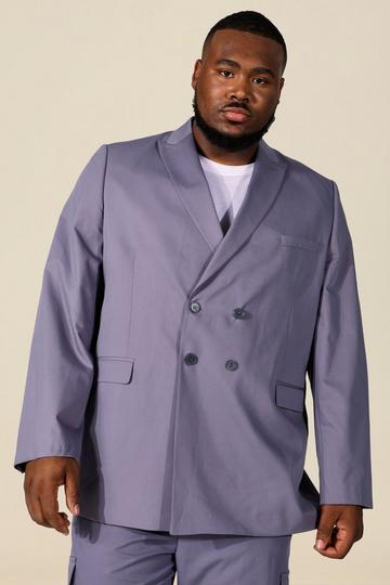 Plus Size Double Breasted Suit Jacket slate