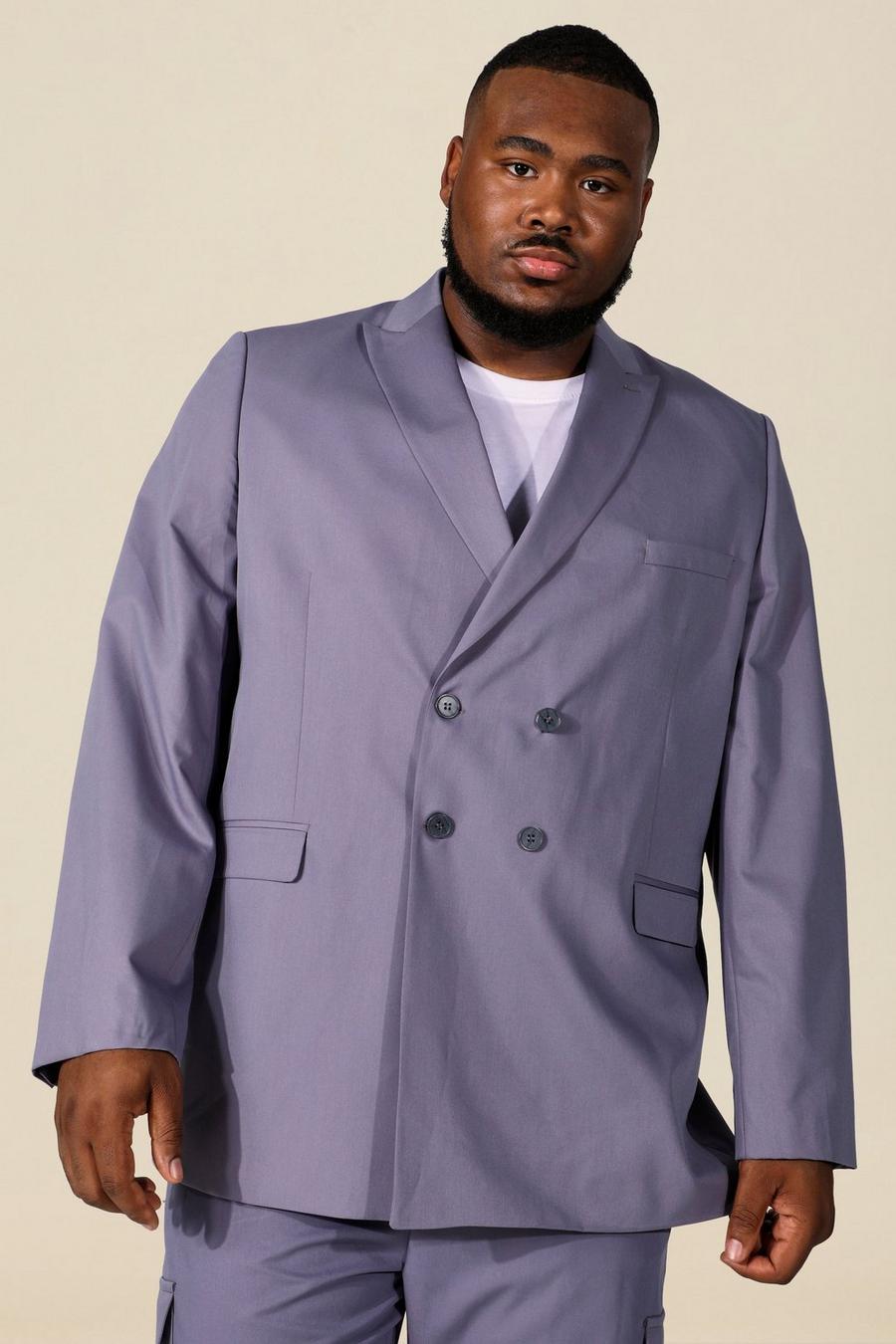 Slate grau Plus Size Double Breasted Suit Jacket