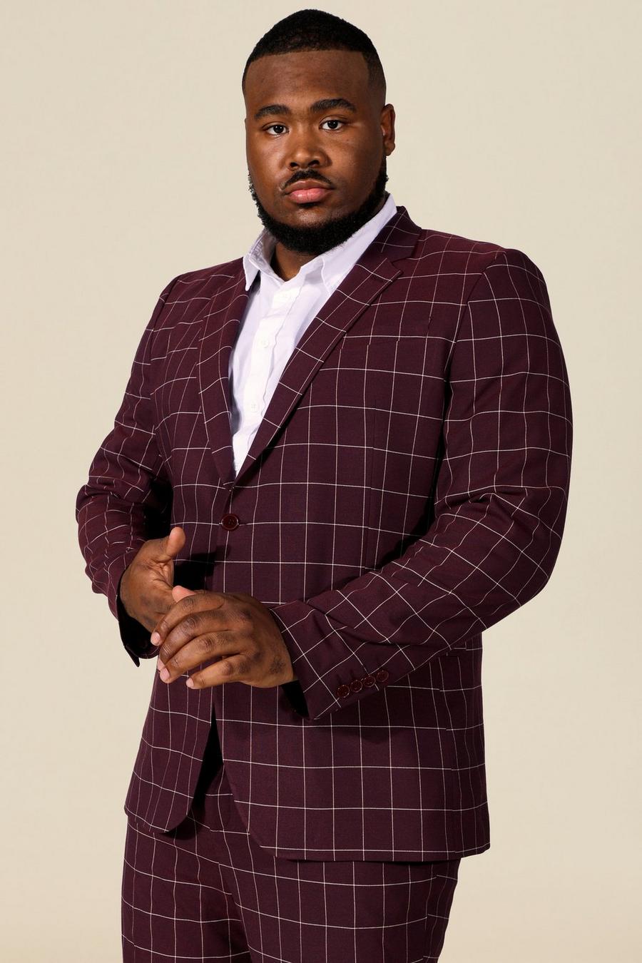 Burgundy Plus Super Skinny Check Single Breasted Suit image number 1