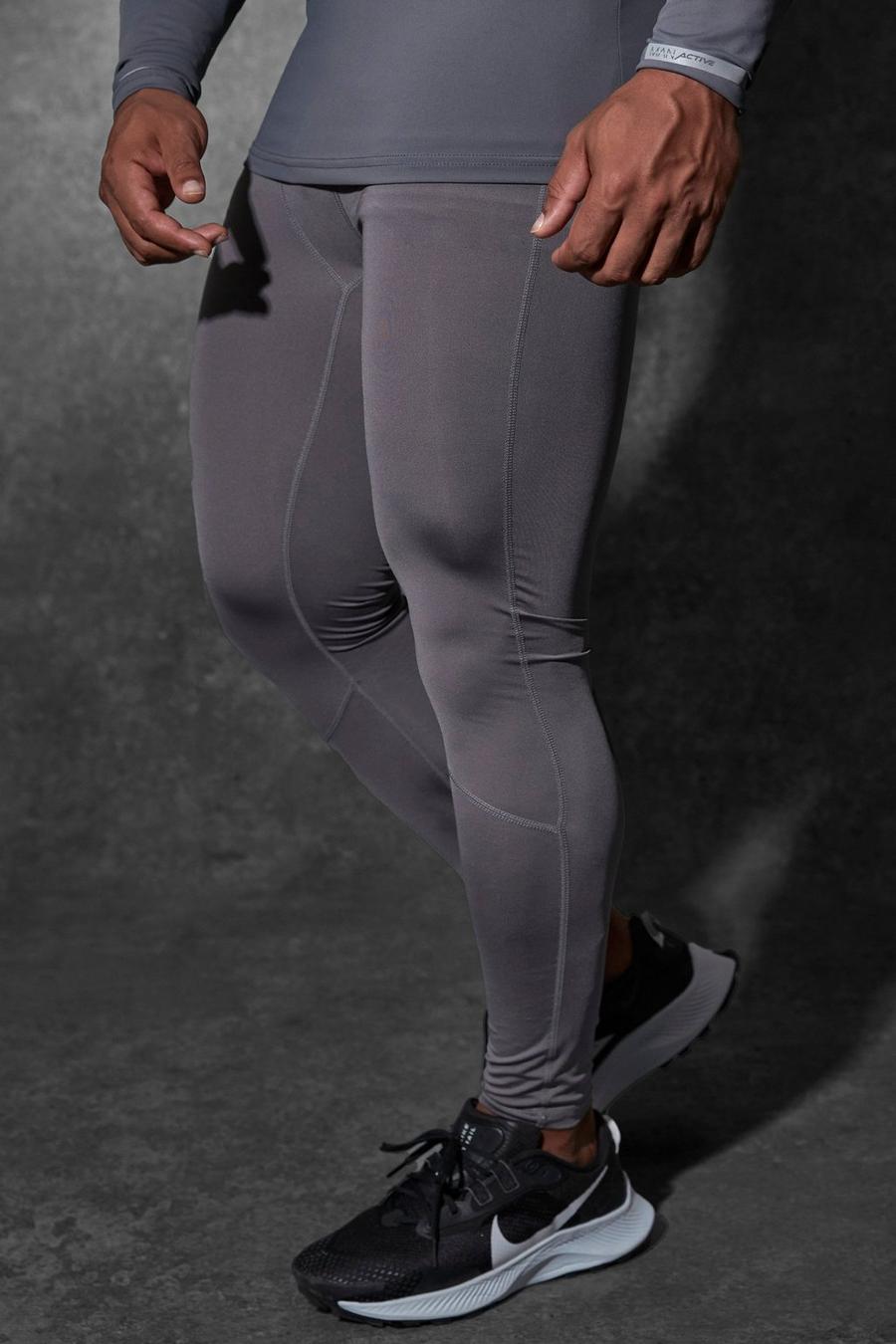 Charcoal grå Man Active Performance Compression Leggings image number 1