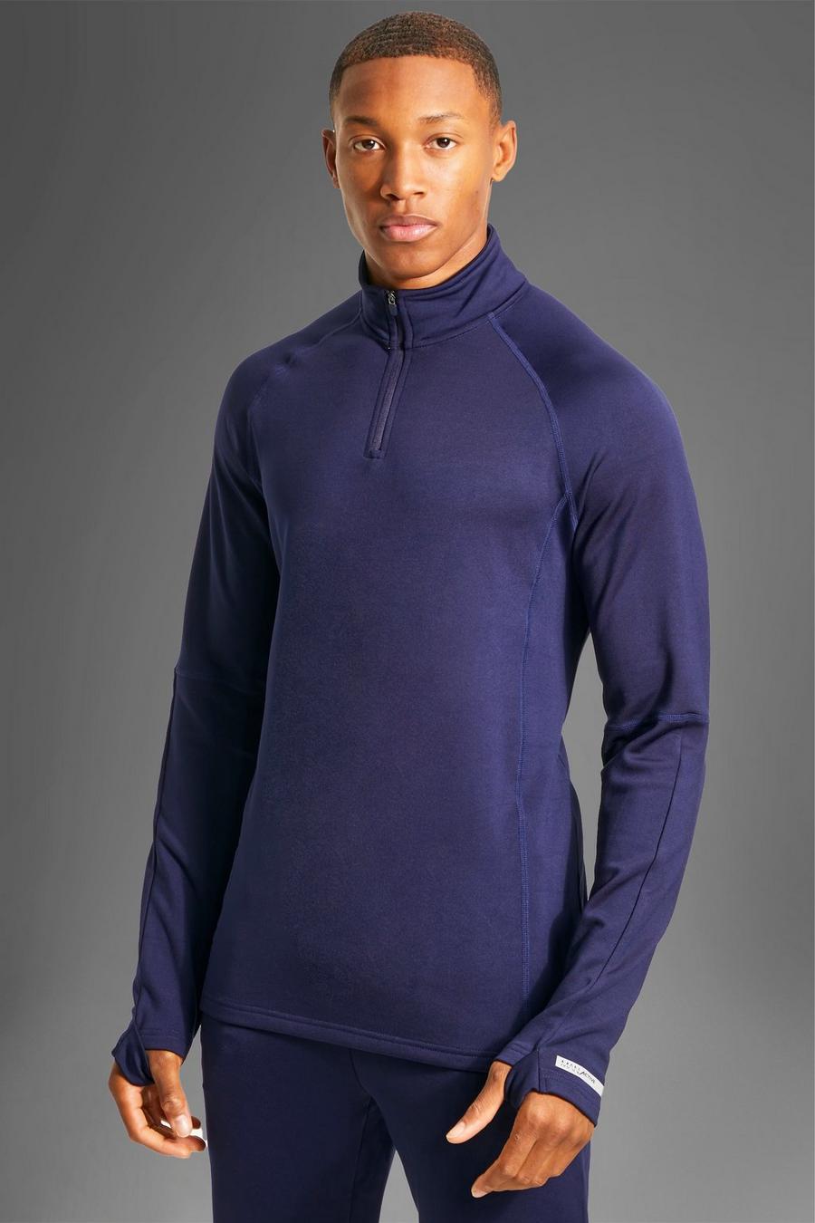 Navy marinblå MAN Active Långärmad tröja med kort dragkedja image number 1