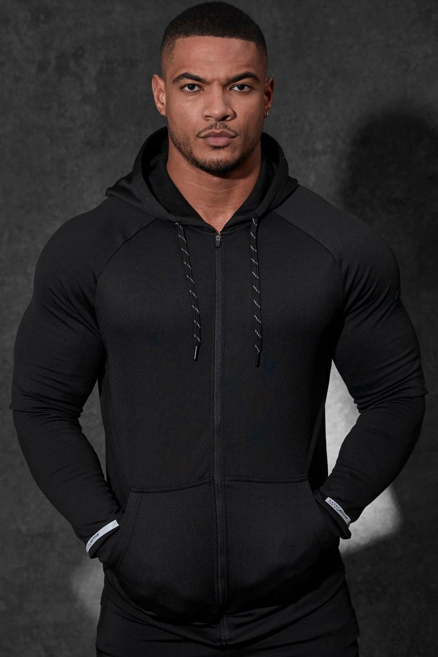 Man Active Gym Performance Hoodie mit Reißverschluss, Schwarz black
