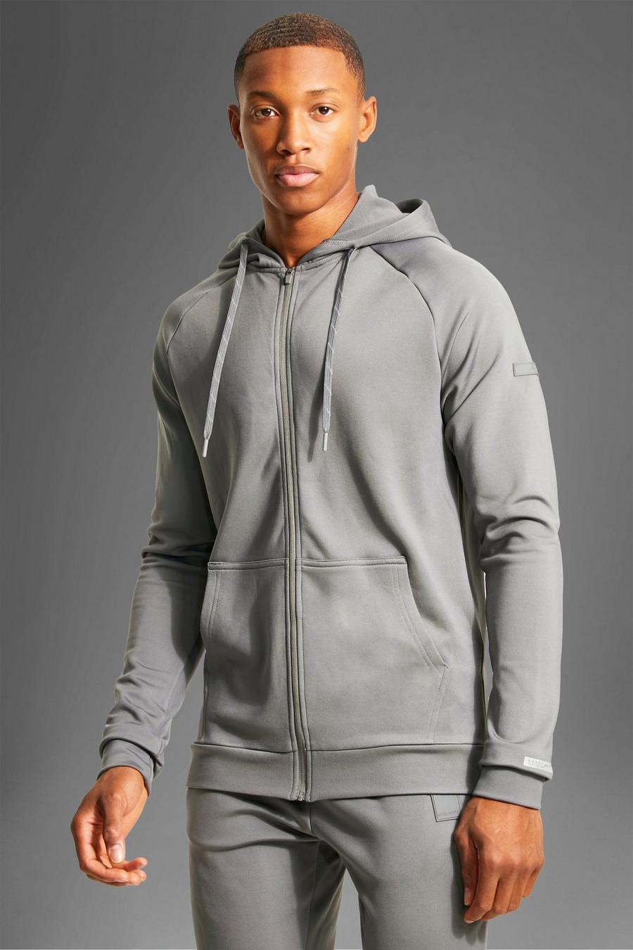 Charcoal grey Man Active Gym Performance Zip Through Hoodie image number 1