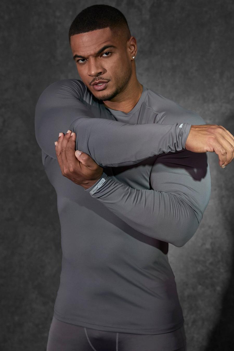Charcoal grey Man Active Performance Ls Compression T-shirt image number 1