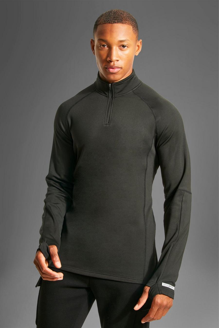 Black svart MAN Active Långärmad tröja med kort dragkedja image number 1