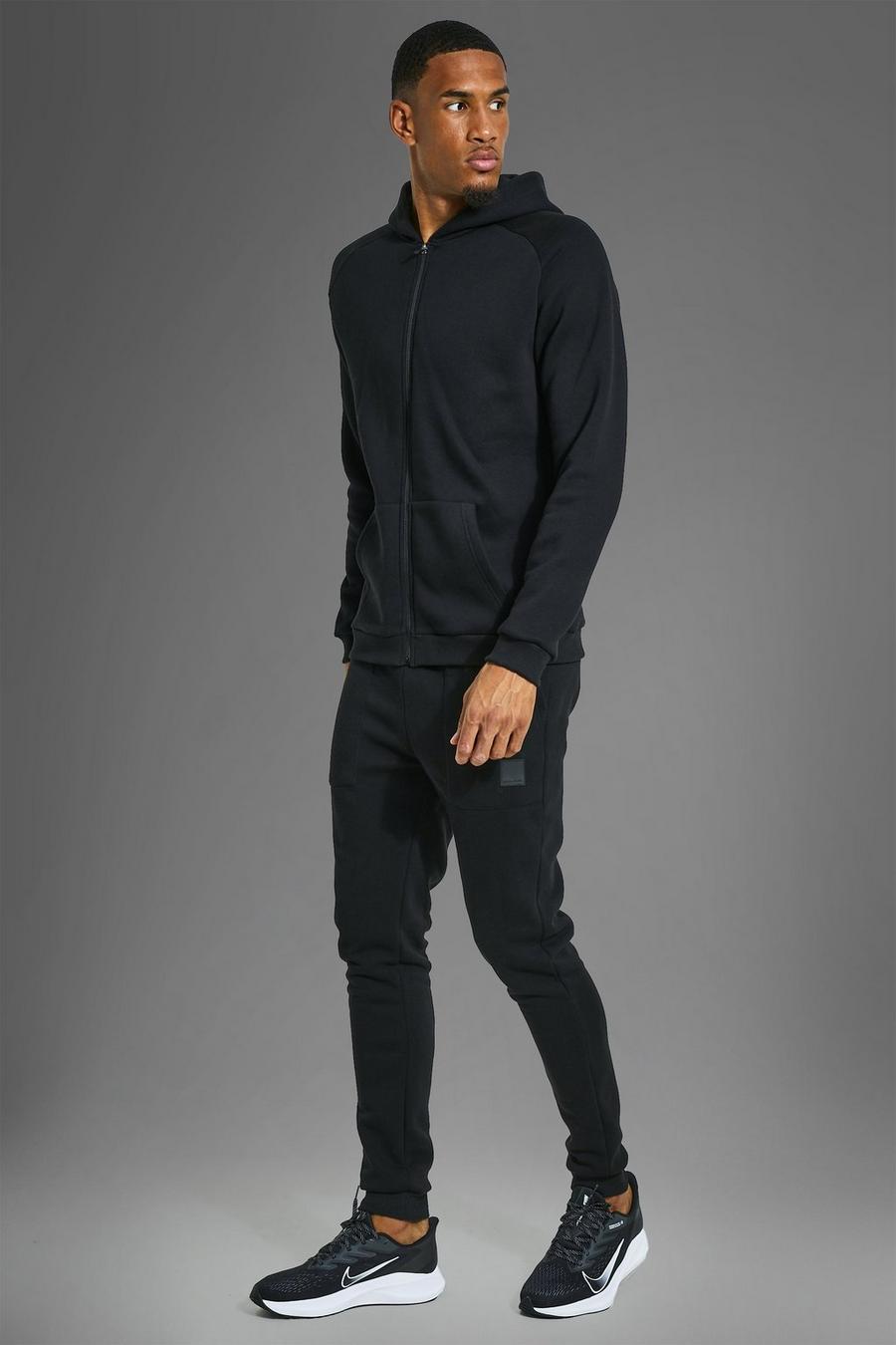 Tall Man Active Hoodie Trainingsanzug mit Reißverschluss, Black image number 1
