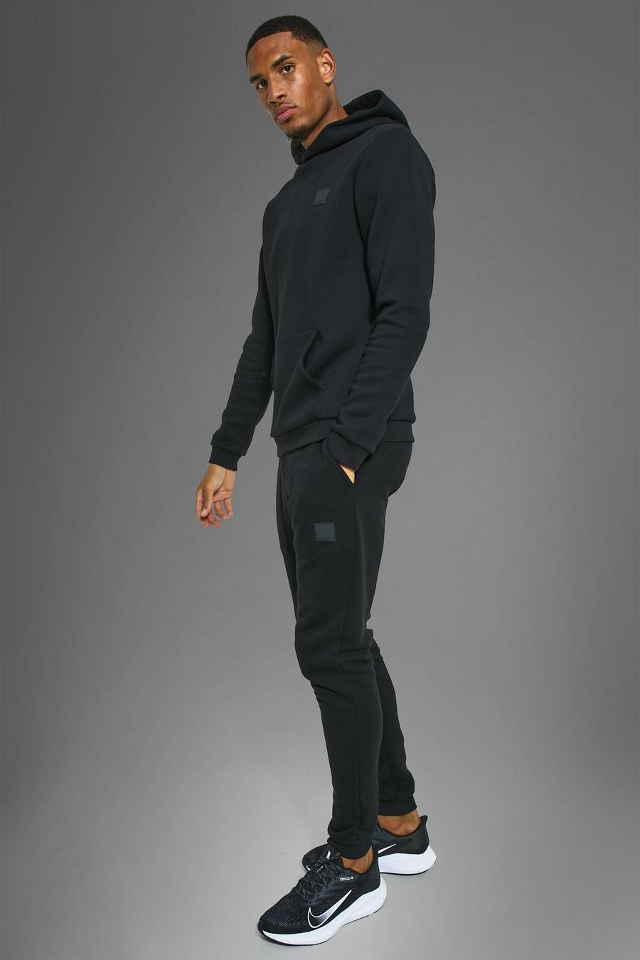 Black Tall Man Active Gym Hooded Tracksuit