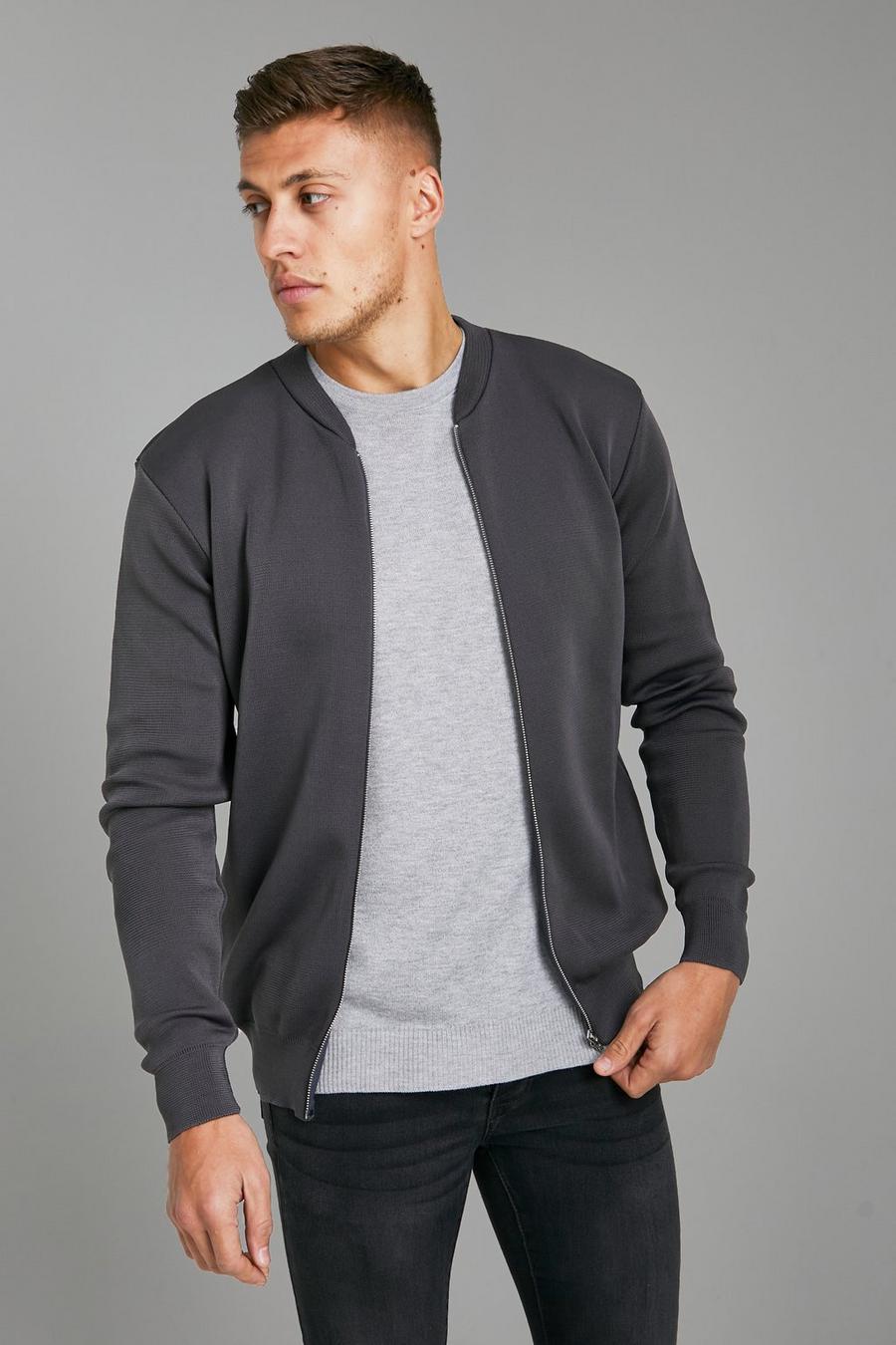 Charcoal grå Smart Knitted Bomber image number 1