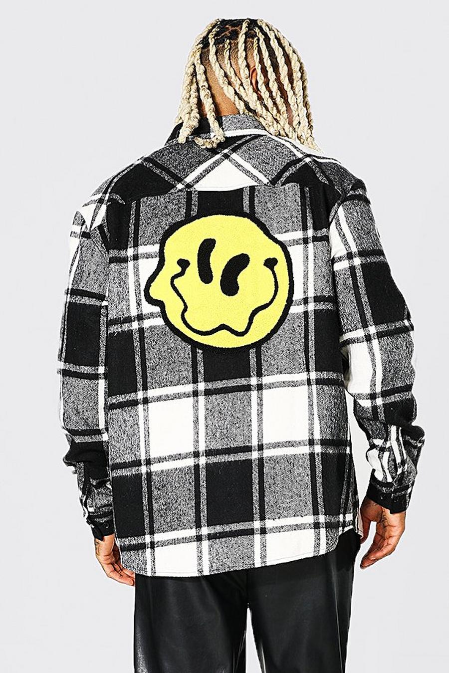Black Oversized Applique Dripface Check Shirt image number 1