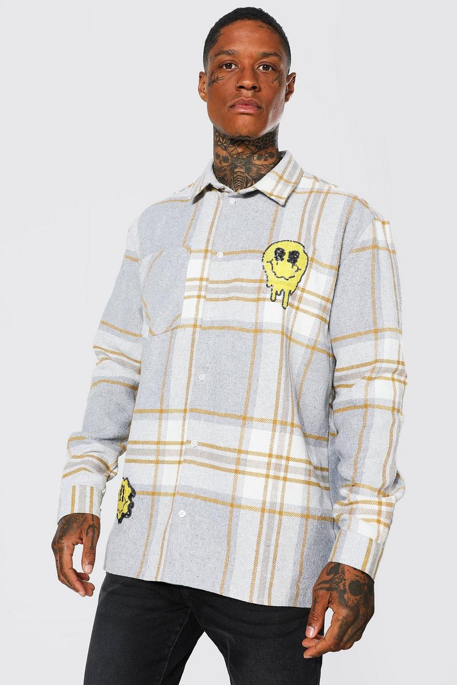 Yellow gul Oversized Sequin Dripface Check Shirt image number 1