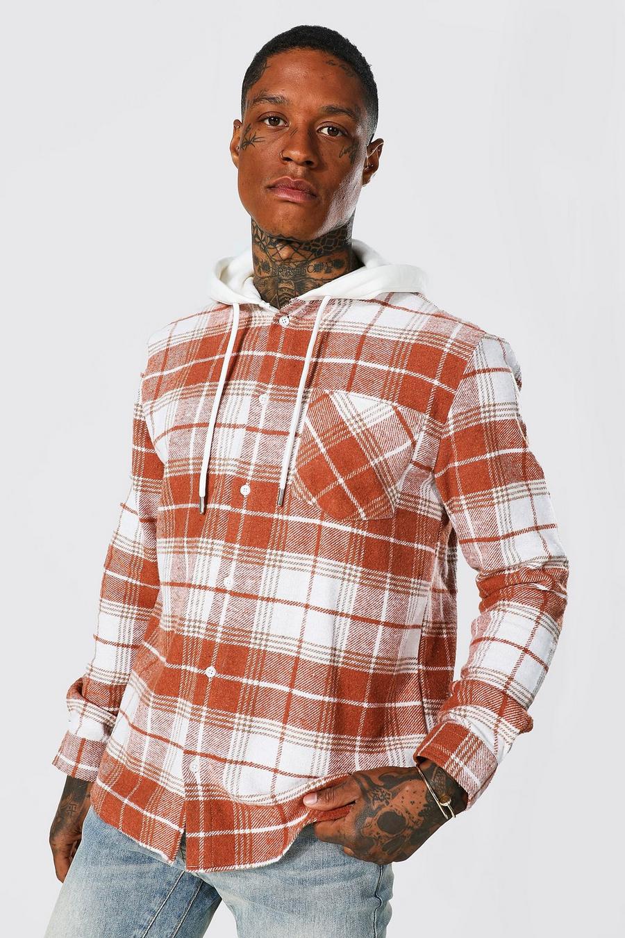 Rust Hooded Check Shirt image number 1