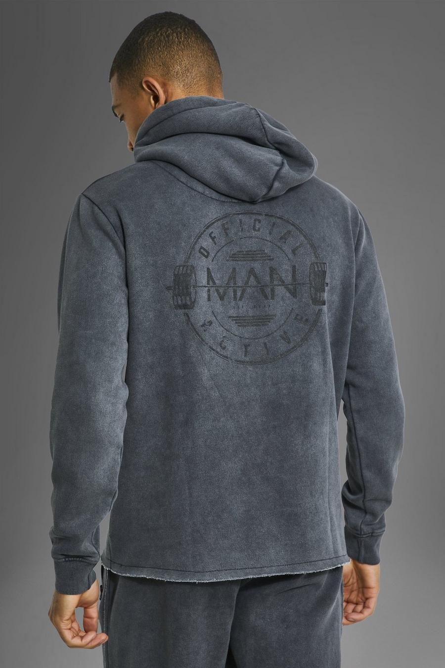 Charcoal Man Active Gym Raw Official Logo Hoodie image number 1