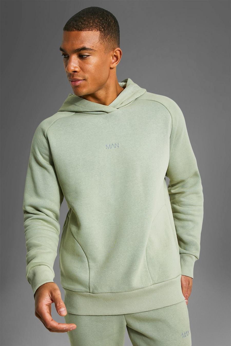Olive green Man Active Gym Raglan Over The Head Hoodie image number 1