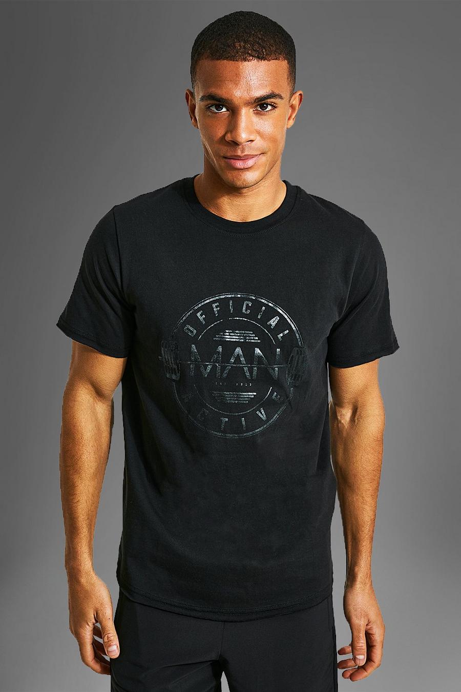 Camiseta MAN Active deportiva con logo y filos sin acabar, Black nero image number 1
