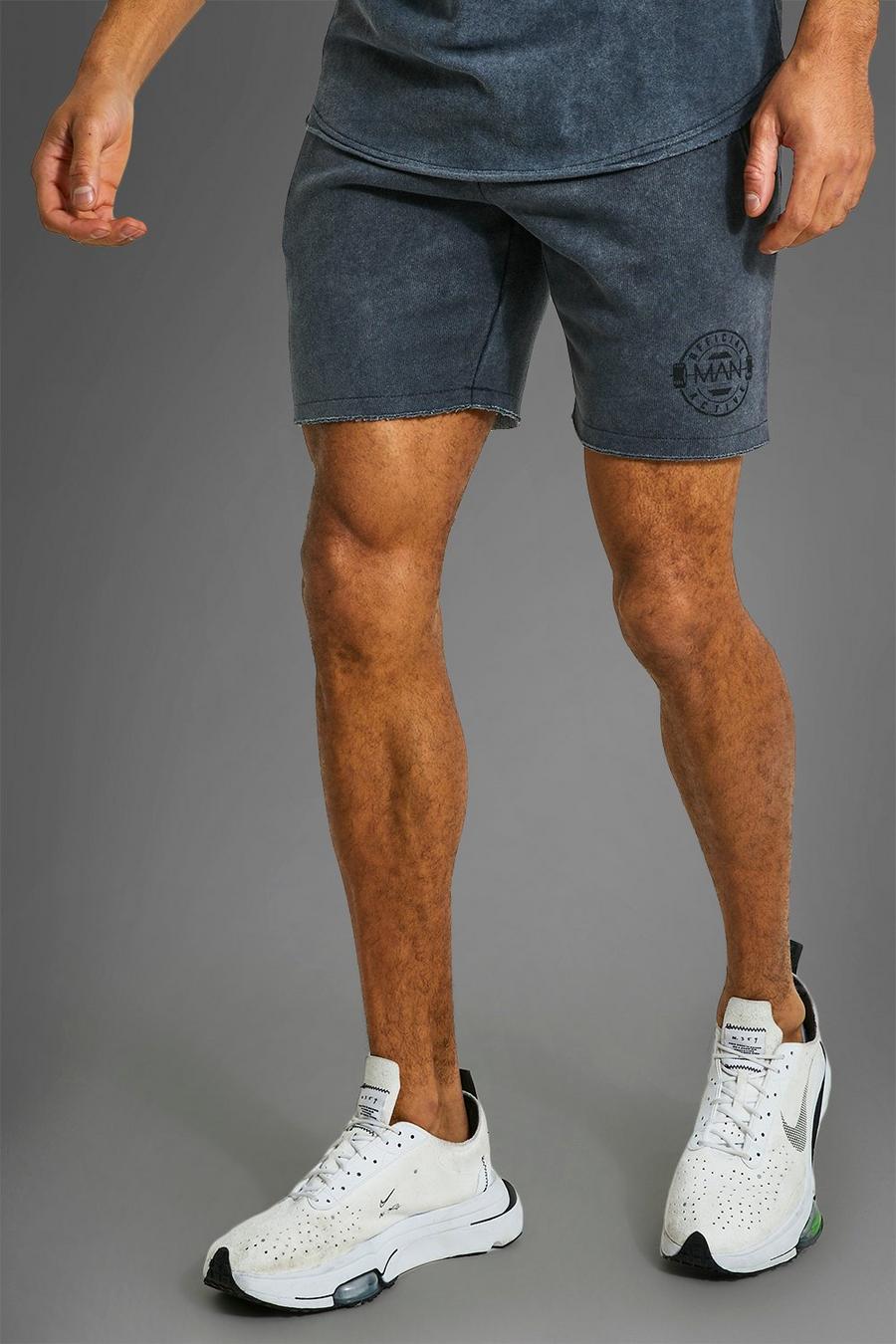 Man Active Gym lockere Shorts mit rohem Saum, Charcoal grey image number 1
