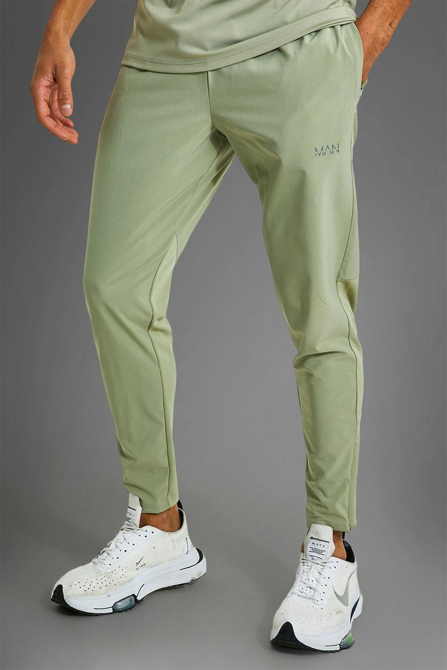 Pantaloni tuta Man Active Gym per alta performance con tasche e zip, Olive image number 1
