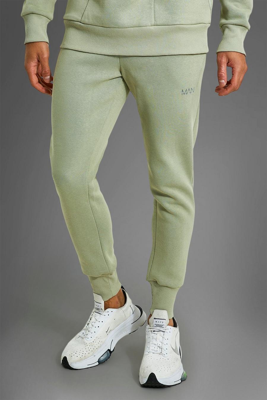 זית מכנסי טרנינג ארוגים ספורטיביים לחדר הכושר עם מותניים גבוהים, רוכסן וכיסים, מסדרת Man image number 1