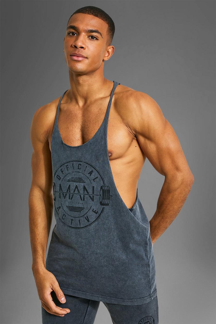 Man Active Gym Racer-Trägershirt mit Logo, Charcoal grau image number 1