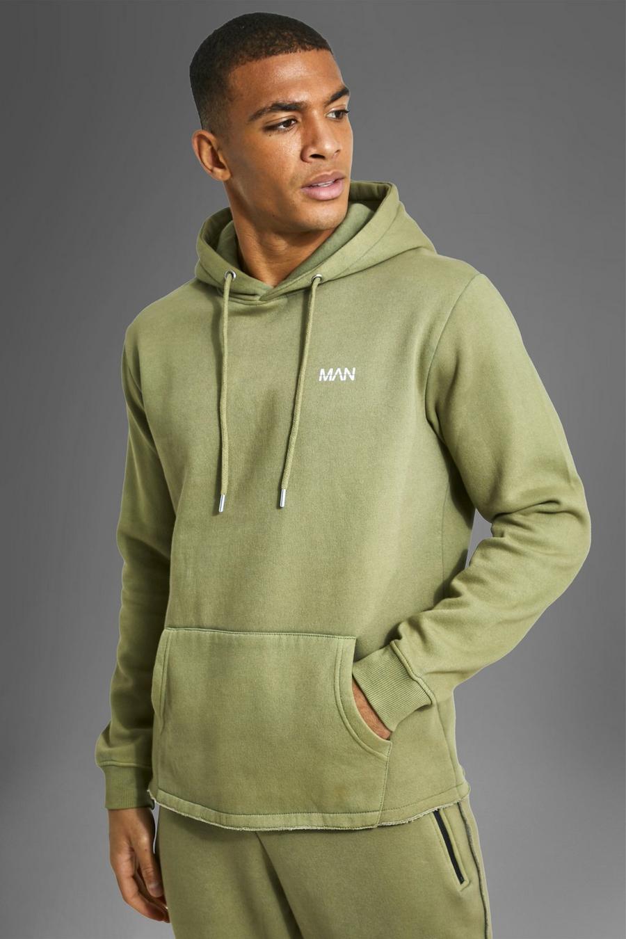Man Active Gym Raw Official  Logo Hoodie, Olive green image number 1
