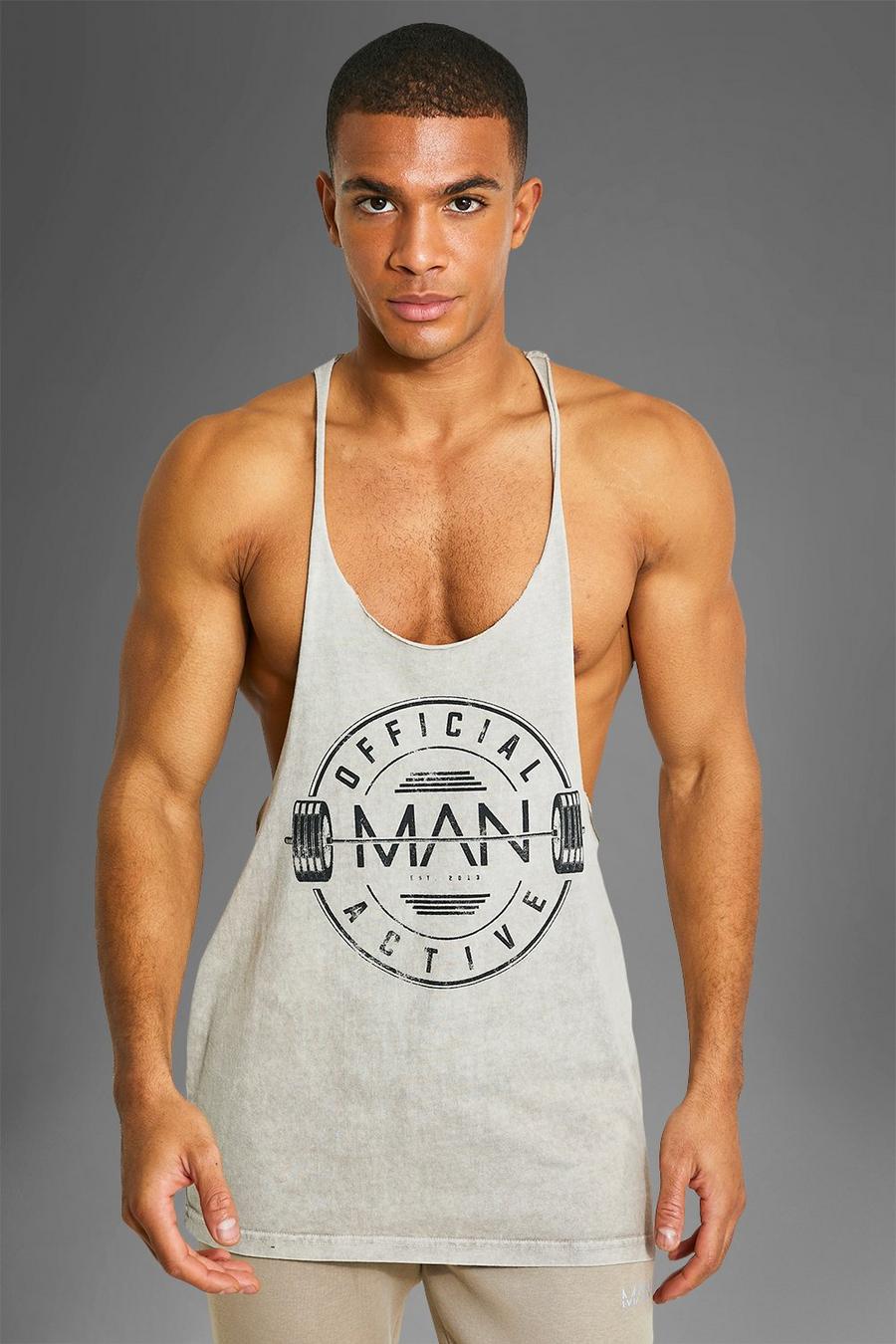 Man Active Gym Racer-Trägershirt mit Logo, Taupe image number 1