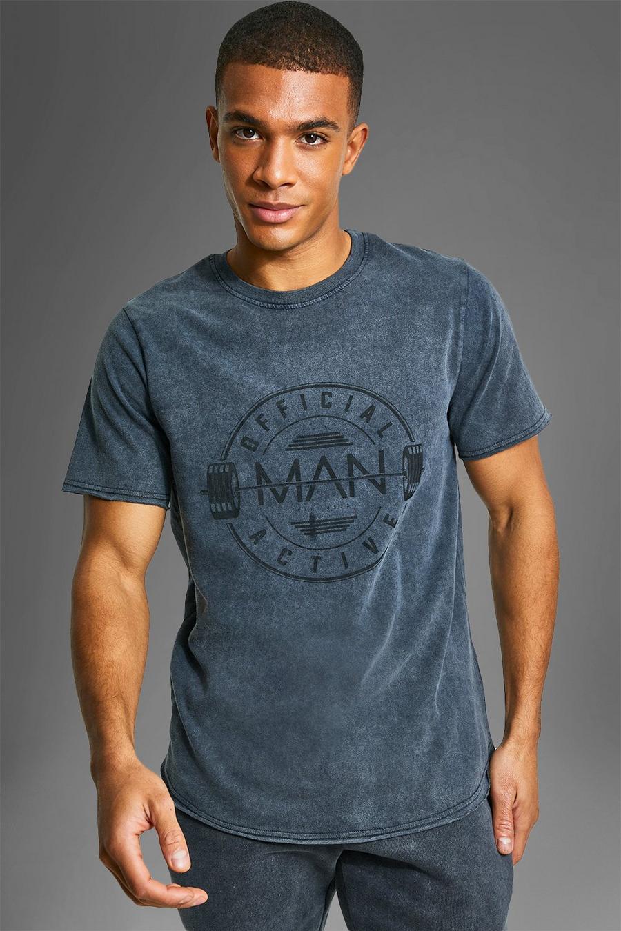T-shirt Man Active Gym con logo effetto consumato, Charcoal image number 1