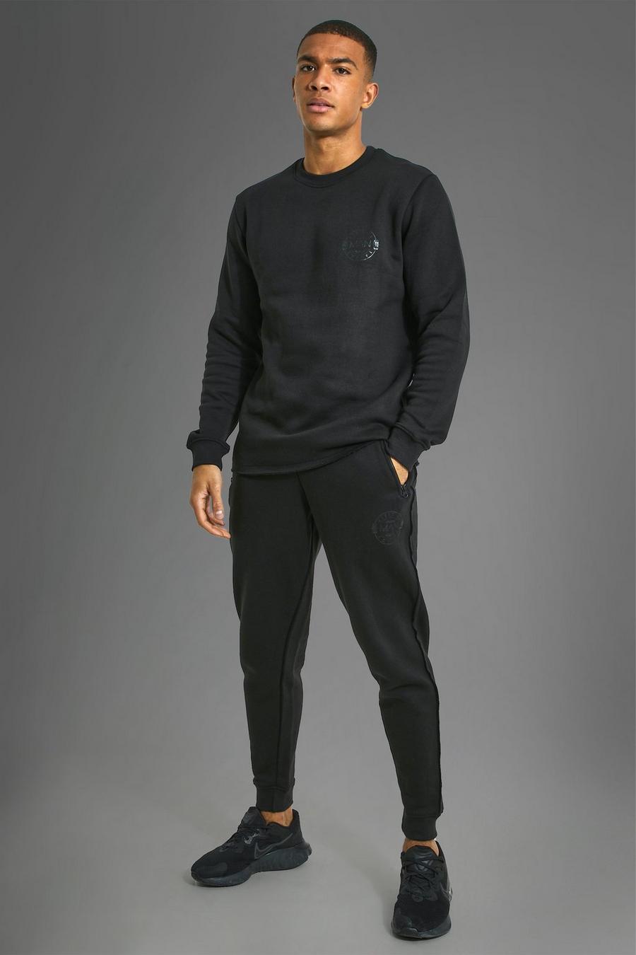Man Active Gym Sweatshirt-Trainingsanzug mit rohem Saum, Black image number 1