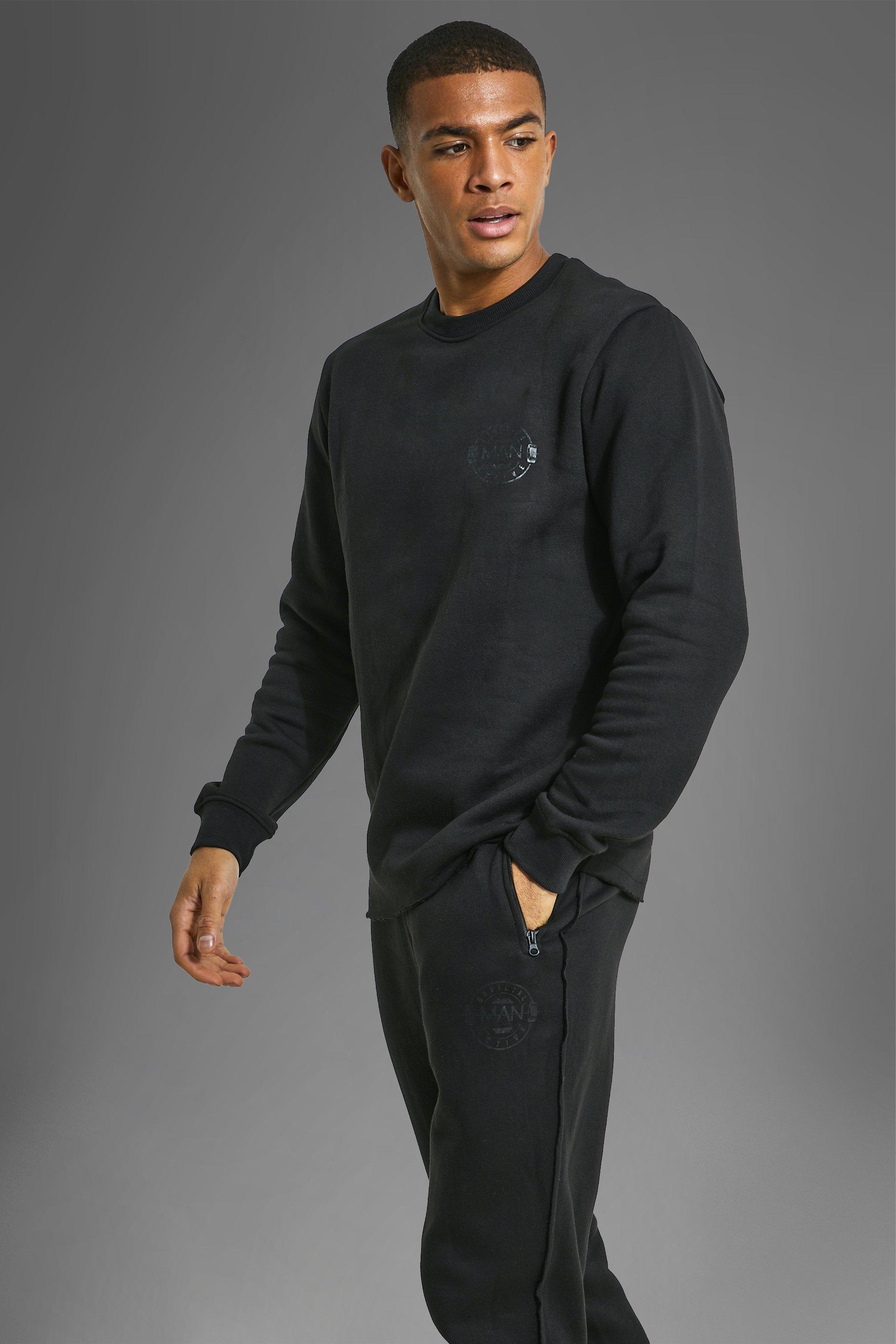 Man Active Gym Raw Edge Sweater Tracksuit boohoo IE