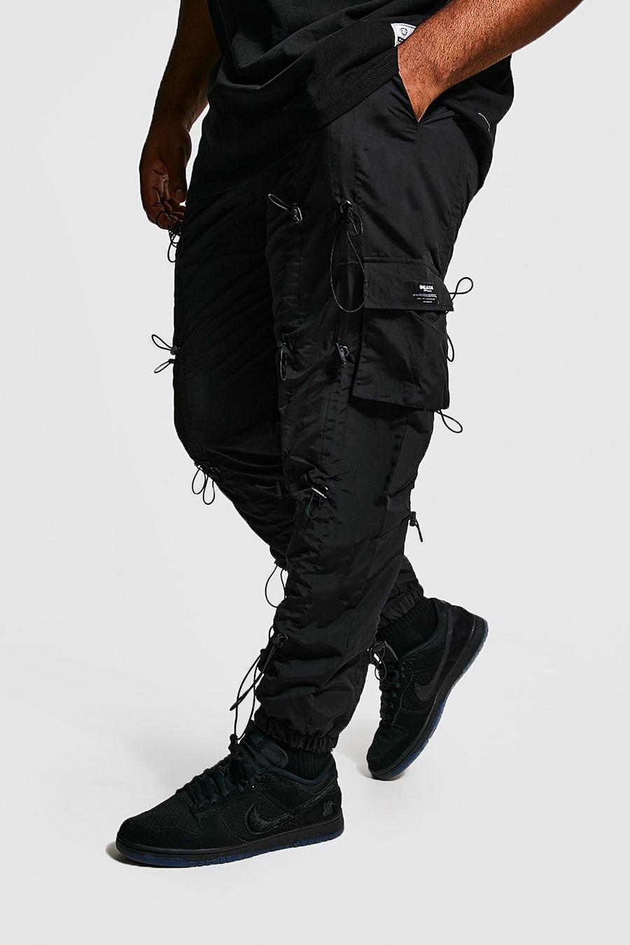 Pantaloni Cargo Plus Size comodi con fermacorde all over, Black nero image number 1