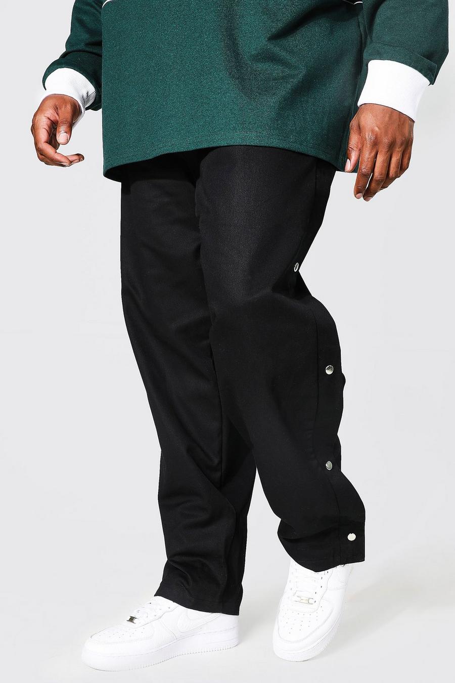Black Plus Straight Leg Twill Side Popper Trouser image number 1