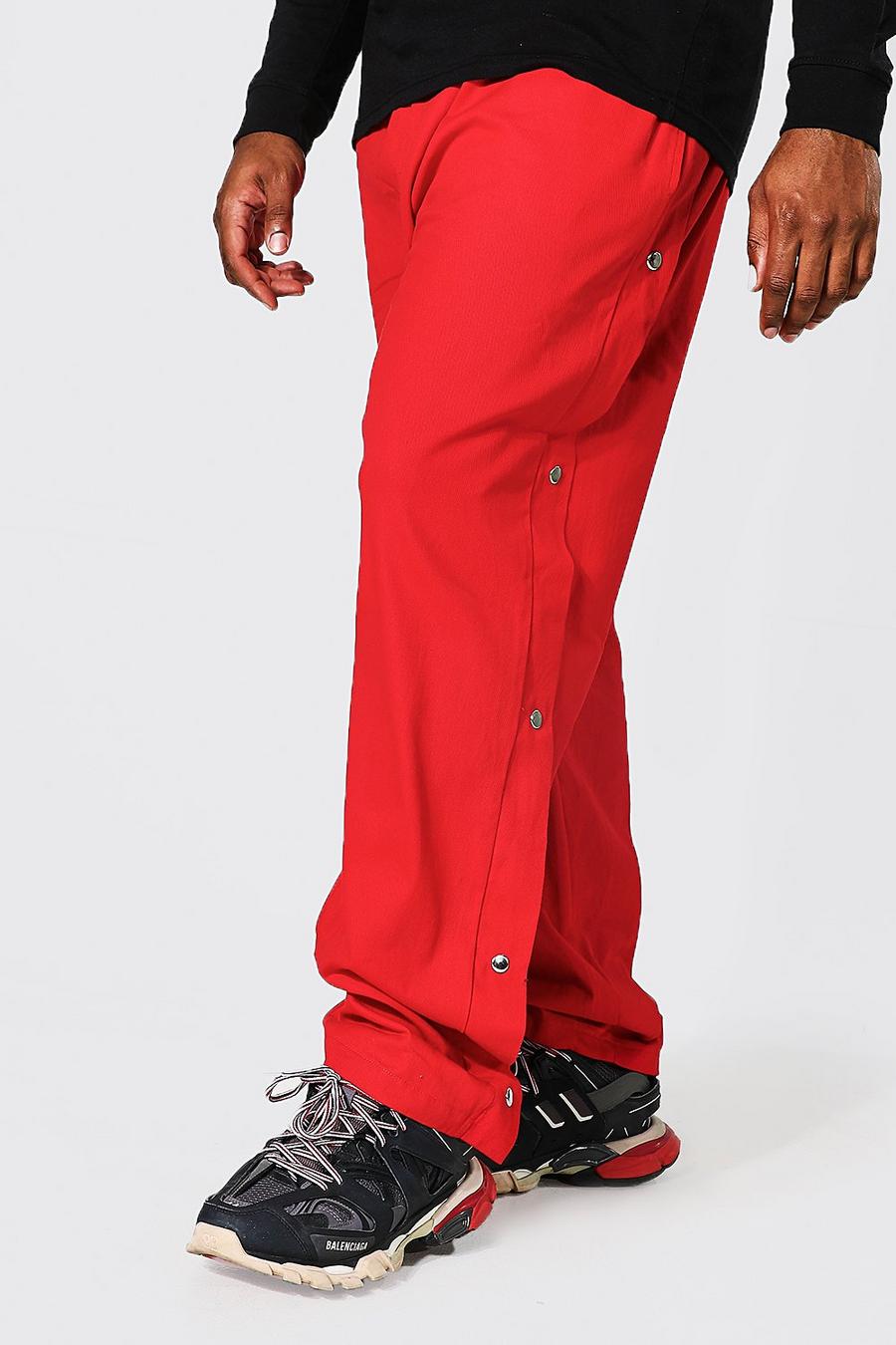 Grande taille - Pantalon droit en twill à boutons-pression, Red image number 1