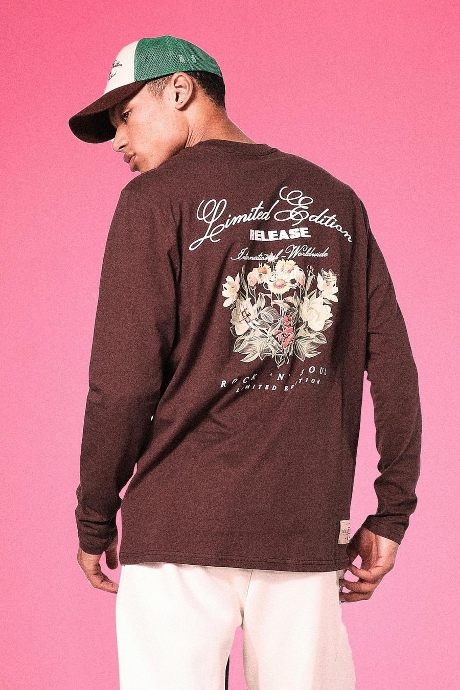 Tall Long Sleeved Official Man Back Print Tee, Chocolate brown image number 1