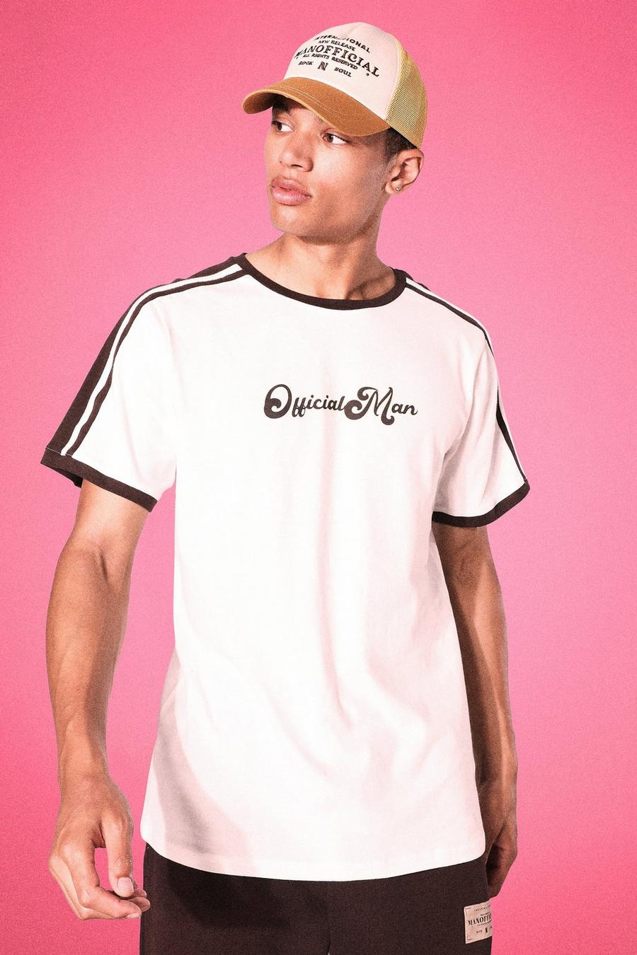T-shirt Tall con scritta Official MAN, stampa sul retro e profili, Écru blanco image number 1