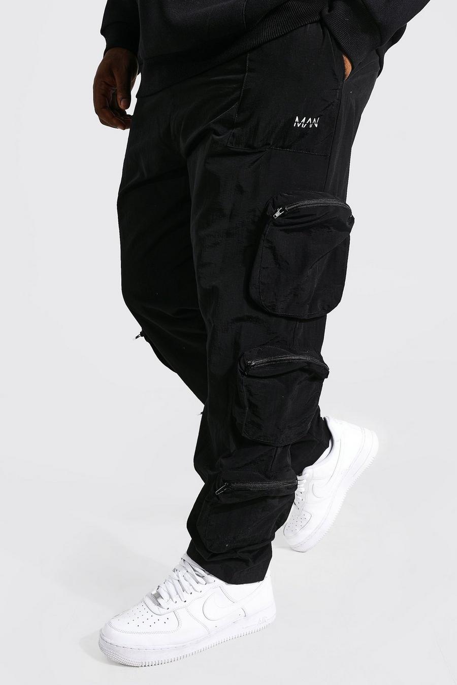 Pantaloni Cargo Plus Size Man in shell con tasche in rilievo, Black image number 1