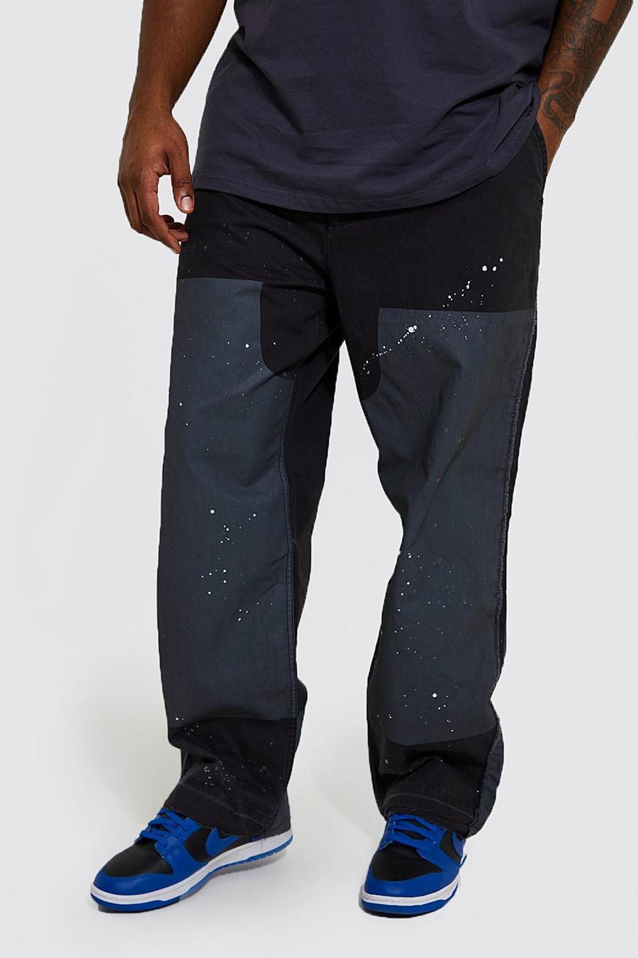 Grande taille - Pantalon ample style color block à taches de peinture, Black noir