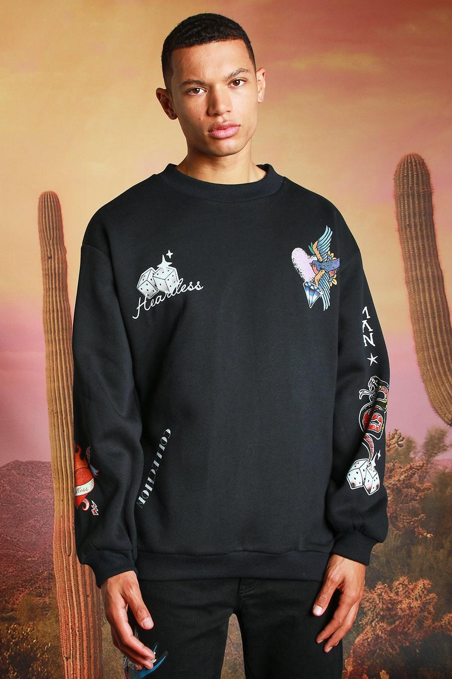 Black Tall Oversized Heartless Graphic Sweater image number 1