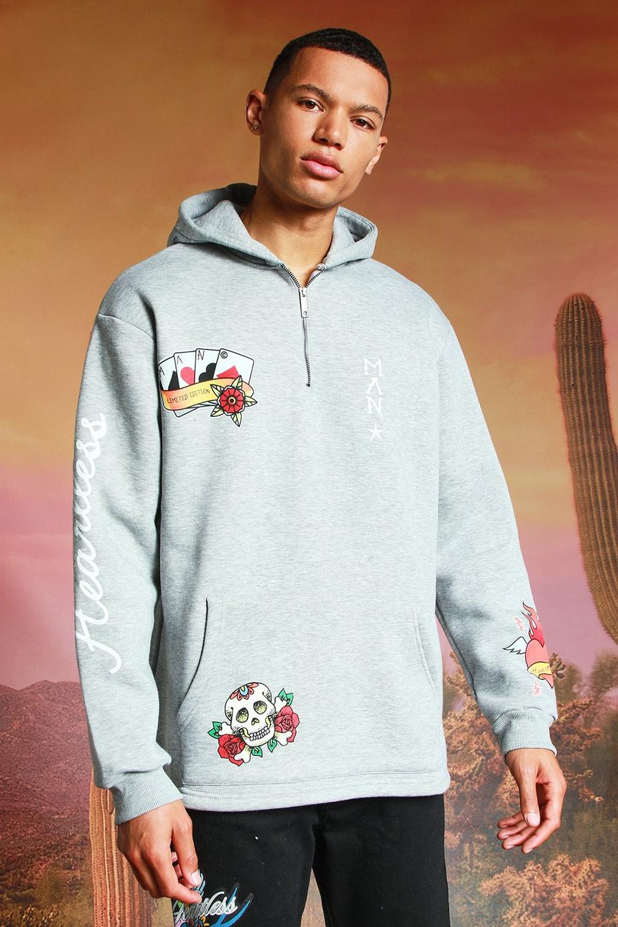 Grey Tall Oversized Skull Graphic Hoodie image number 1